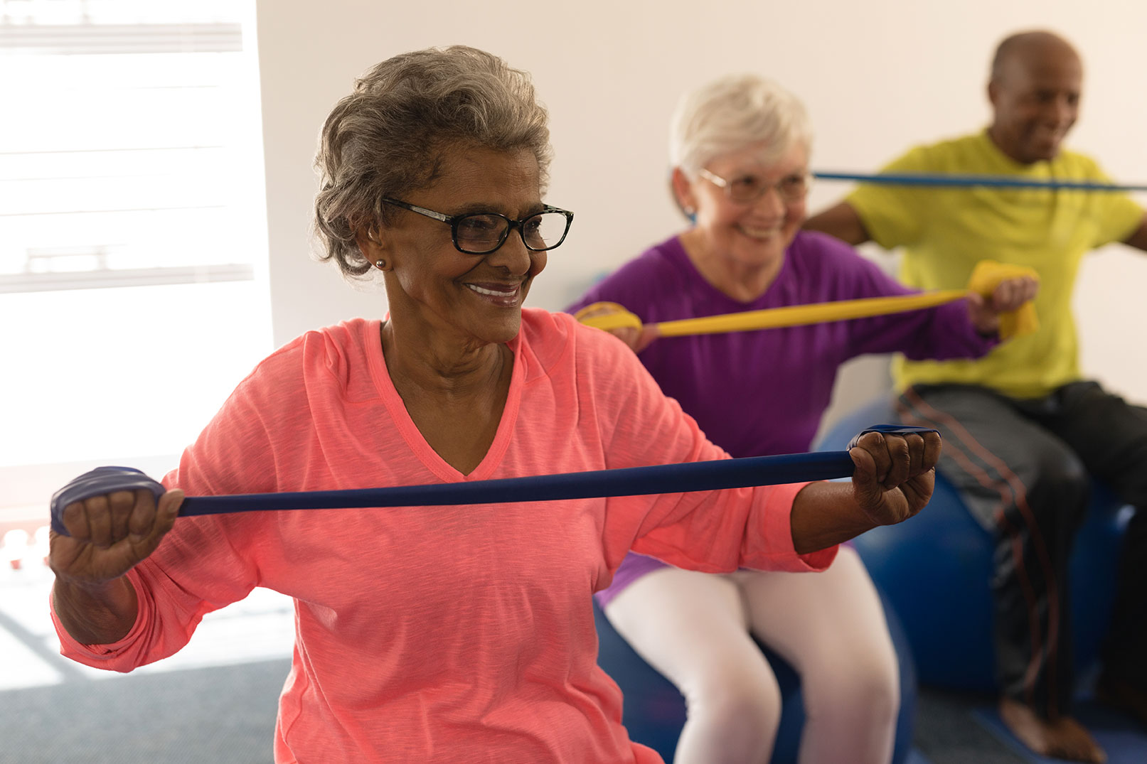 Residents taking part in an exercise class at Mountain View Gardens
